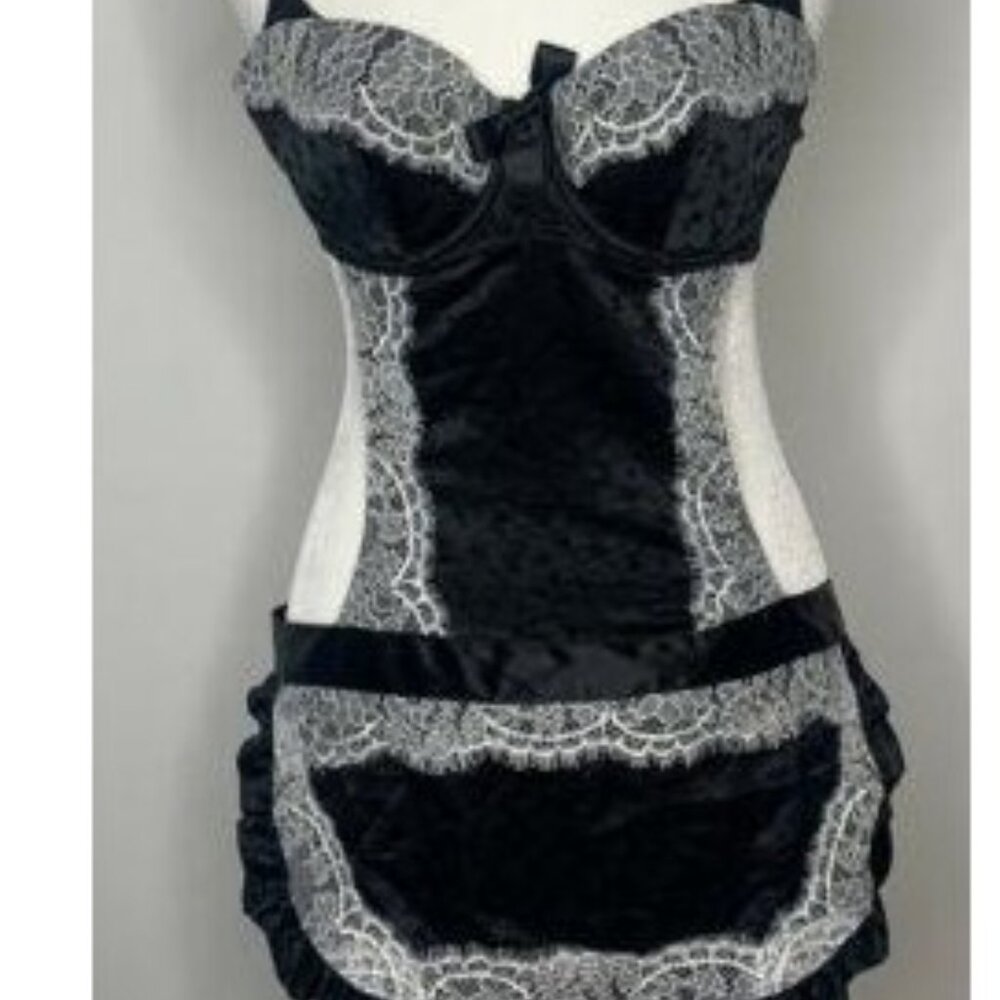 Victoria's Secret Body Black White Lace 34B Lingerie Apron
